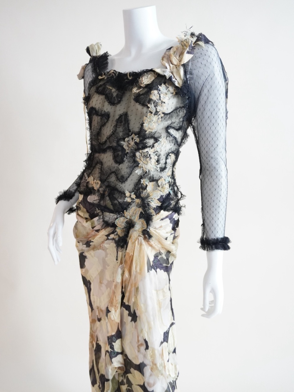 Vintage 80's-90's Silk Floral Bustier Custom Gown Made in Lebanon